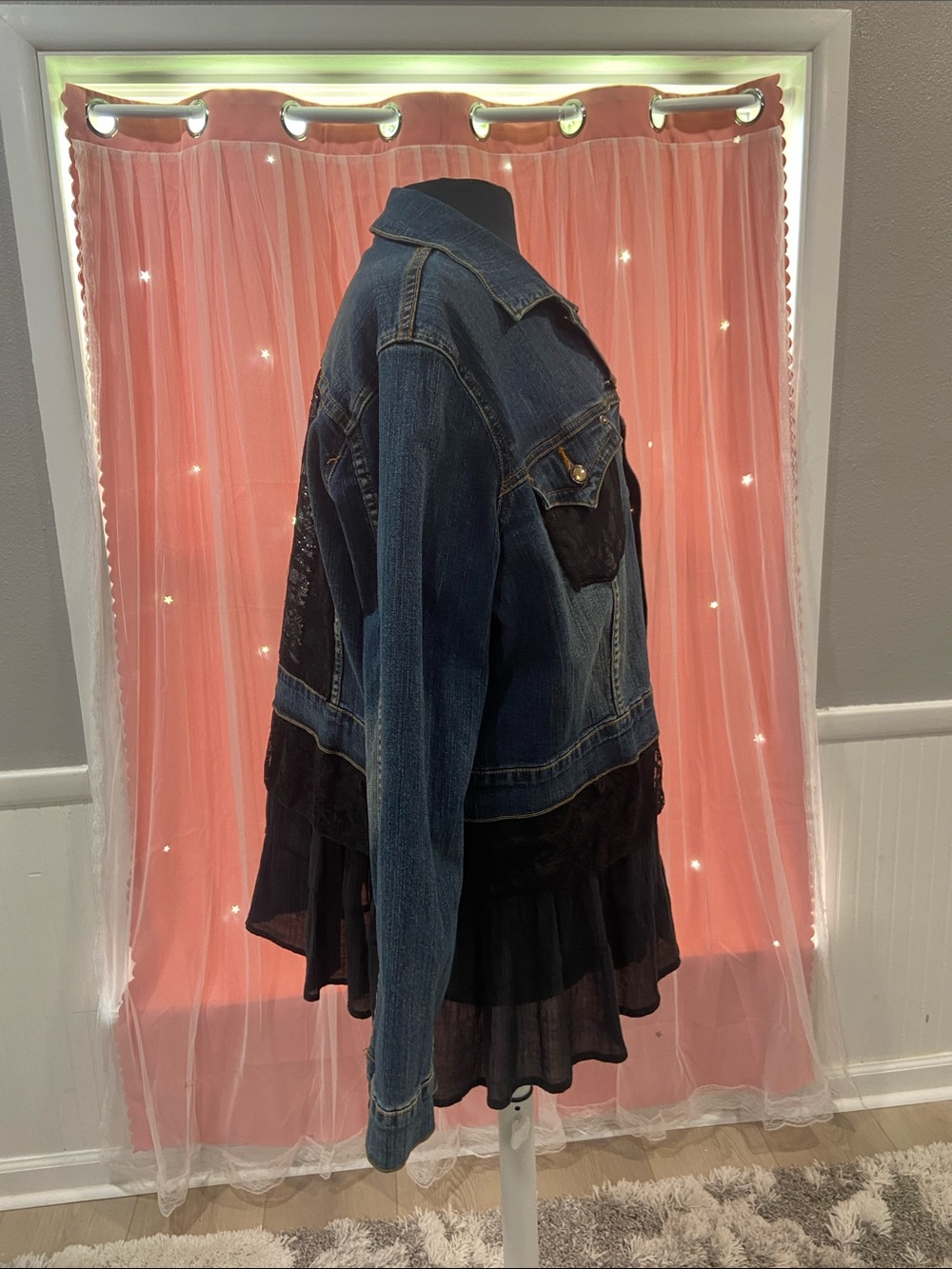 Mixit Blue Denim Jacket with Black Lace Accents. Size 2X - Picture 5 of 14